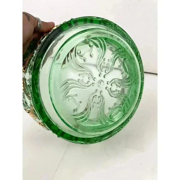 VTG Idyll Pattern Jefferson Pressed Glass Bowl Green Gold Accent - Picture 10 of 10